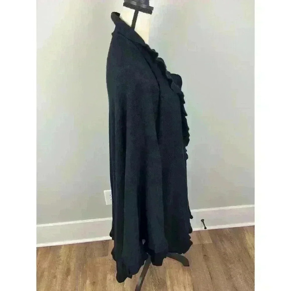 The Scotch House 100% Lambswool Long Cardigan Wrap Black One Size Ruffles - Picture 7 of 11
